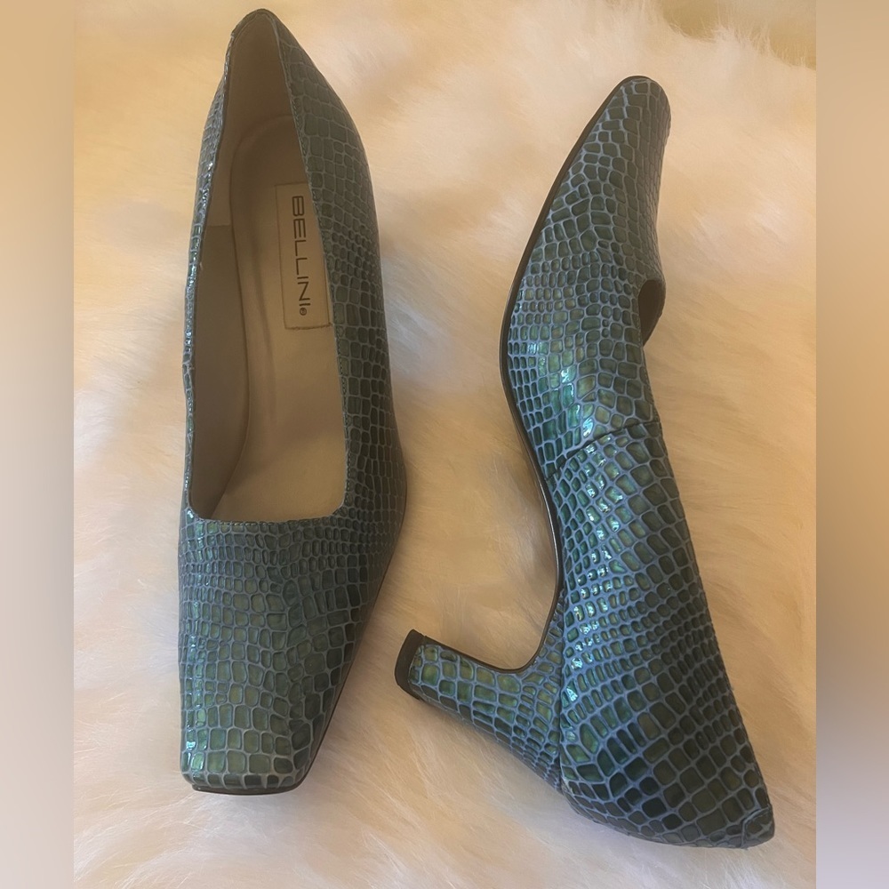 Bellini Green Faux Snakeskin Pumps